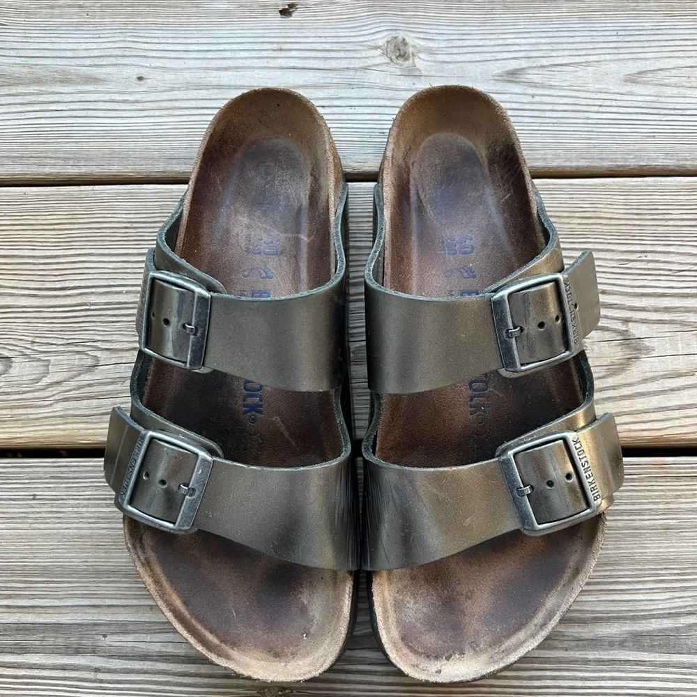 Birkenstock Arizona Soft Footbed Leather - Metallic Anthracite Sz 40 (M7 W9)